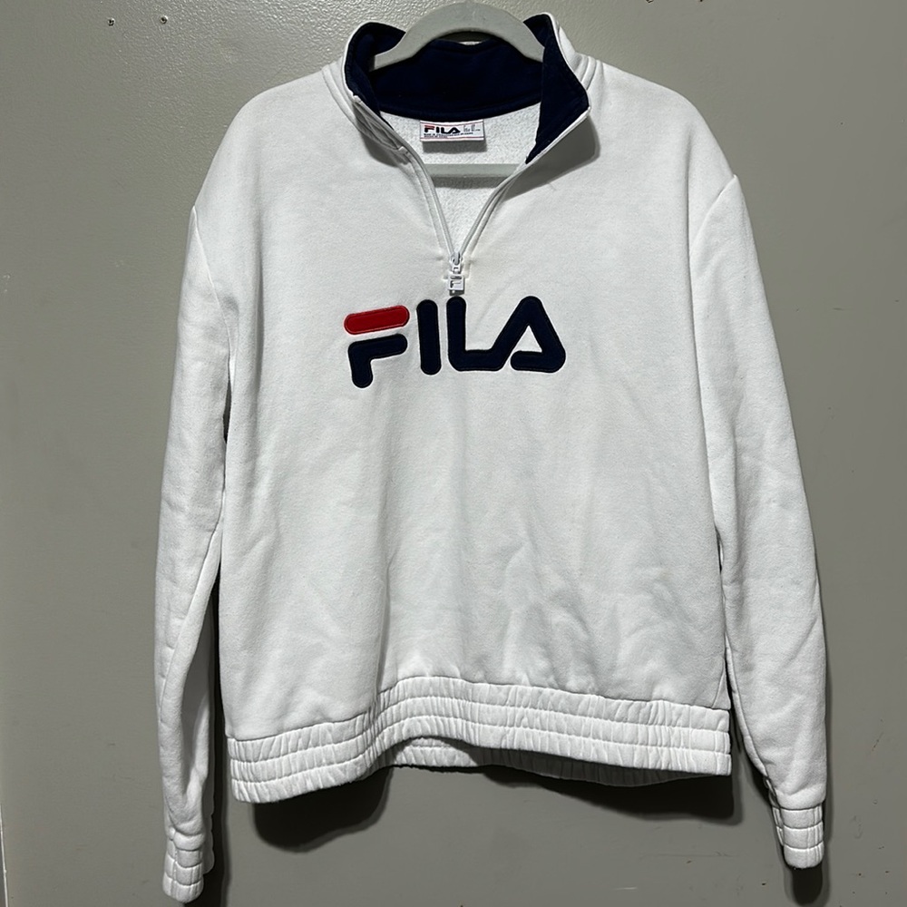 Fila Red, White, and Blue Branded Quarter Zip Sweatshirt Size XL